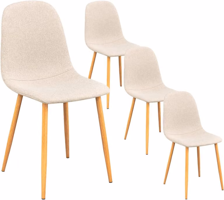 Set di 4 sedie da pranzo con schienale quadrato rivestito in tessuto, angolo cottura senza poltrona, colore beige