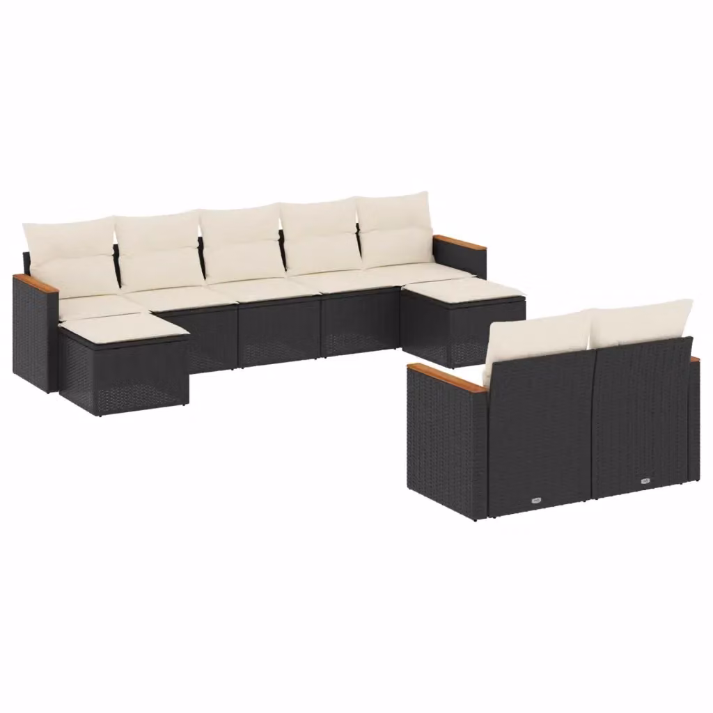 Set Divani da Giardino vidaXL 9 pz a Forma a U con Cuscini e Ottoman in Polyrattan e Metallo Nero – 2