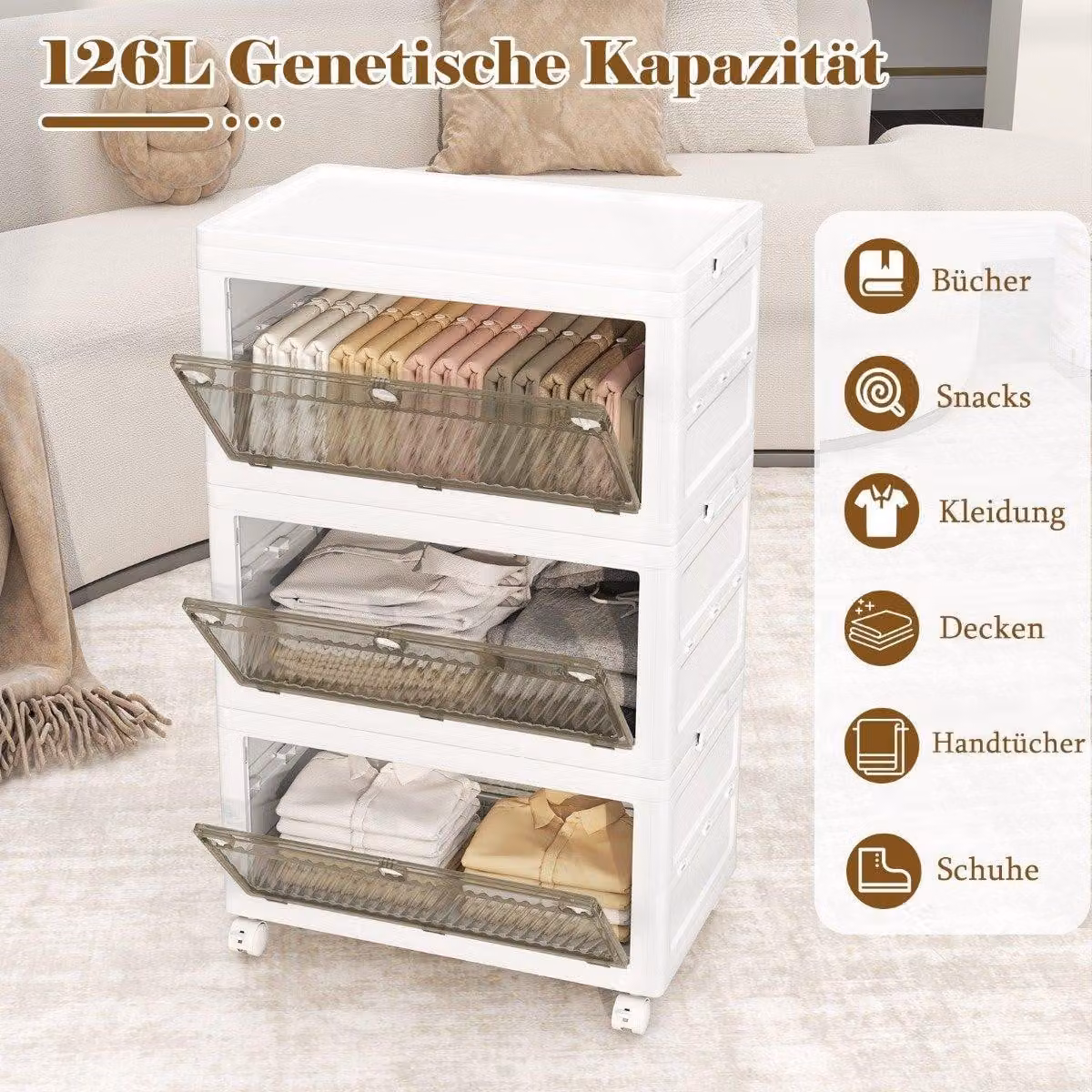 Contenitore pieghevole con coperchio, 126L/168L, ruote