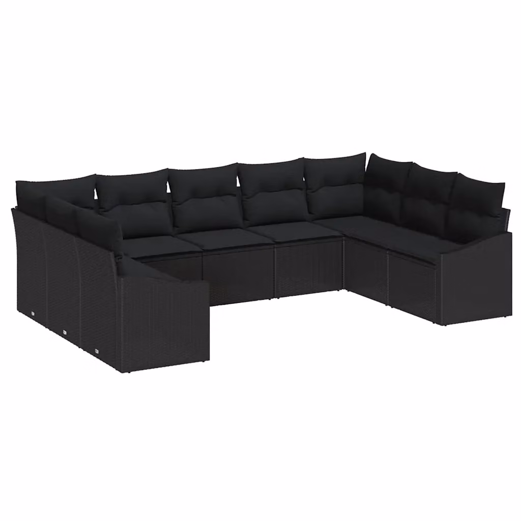 Set di divani da giardino a forma di U vidaXL in polyrattan nero con cuscini inclusi – 2