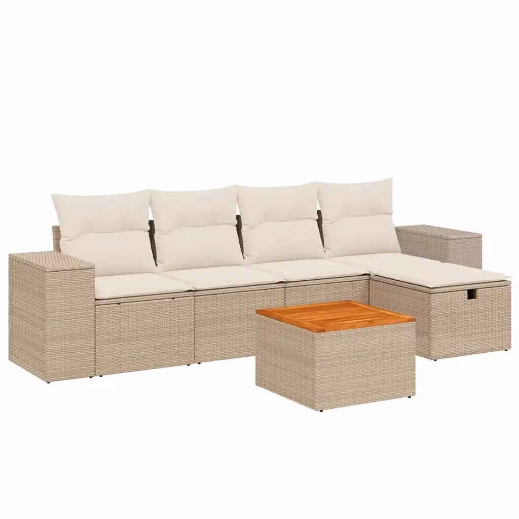 Set Divano da Giardino a L vidaXL 6 pz con Cuscini Beige e Struttura in Acciaio e Acacia – 2