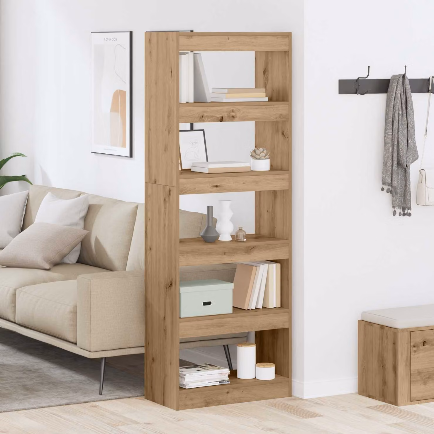 vidaXL Armadio per Libri Moderno in Legno Marrone con 5 Livelli L: 60 cm, P: 30 cm, H: 166 cm