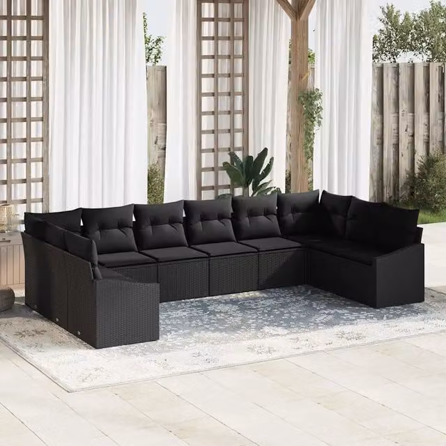 Set di divani 10 pz Nero polyrattan 3346903