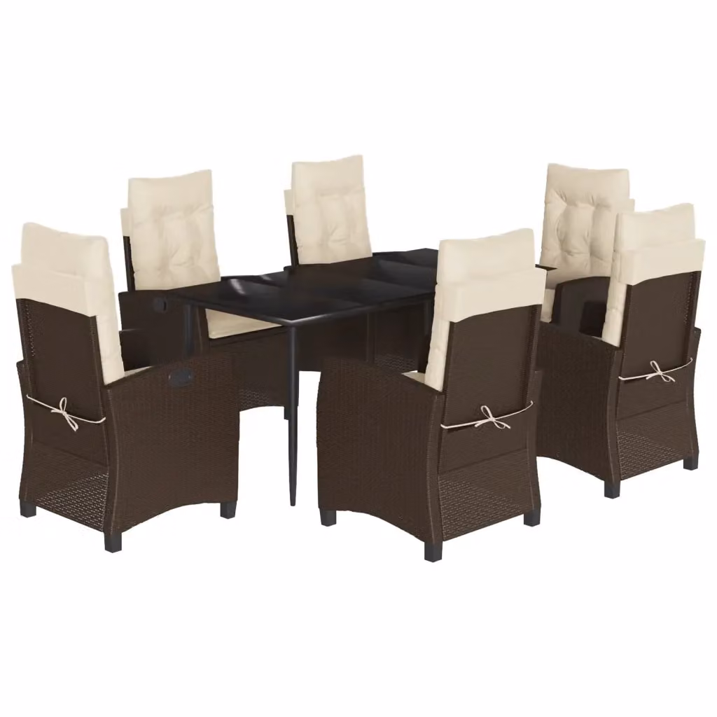 Set da Pranzo da Giardino VIDAXL in Polyrattan Marrone con Tavolo in Vetro e 7 Pezzi – 2