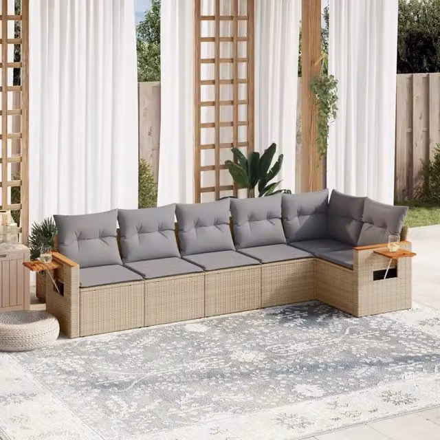 Set Divano da Giardino 6 pz con Cuscini Beige in Polyrattan 3259231