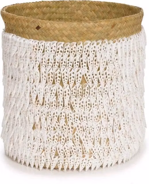 Cestino a mano #2 - Cestino decorativo con conchiglie - Esteticamente naturale - 34cm x 34cm x 40cm