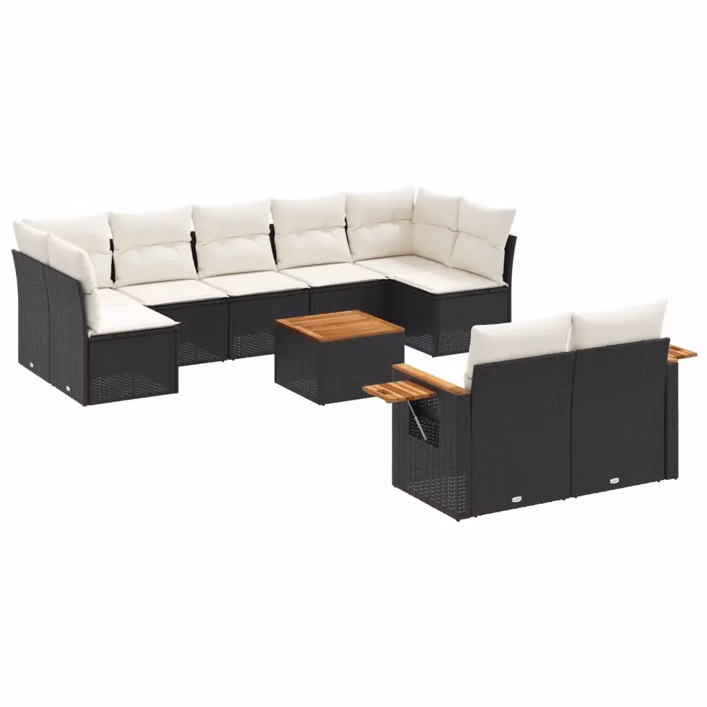vidaXL Set Divani da Giardino 10pz a Forma a U in Polyrattan Nero con Cuscini e Tavolino da Esterno – 2
