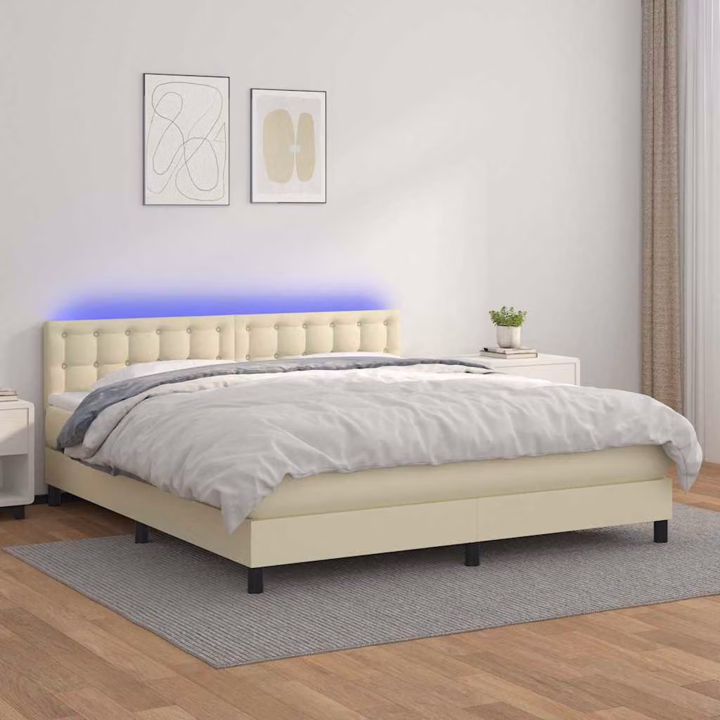 vidaXL Letto Ibrido con Materasso, Illuminazione LED Sotto il Letto e Porta USB, Beige e Bianco, L/P: 160 x 200 cm