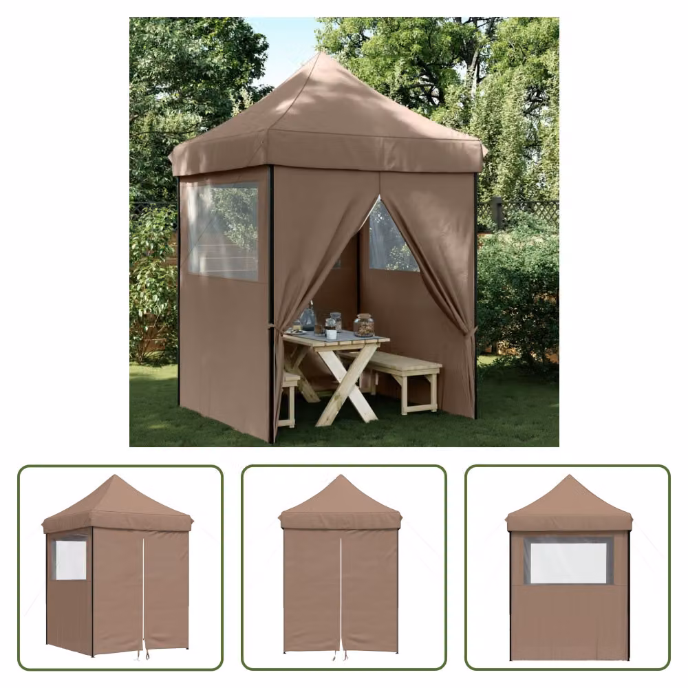 The Living Store Tenda per feste pieghevole pop-up con 4 pannelli laterali marrone