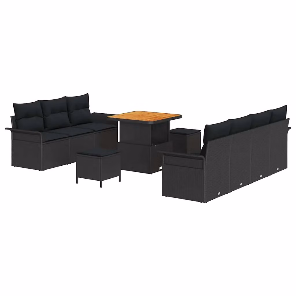 Set Divano da Giardino vidaXL 10 Pezzi in Polyrattan Nero con Cuscini e Tavolino – 2