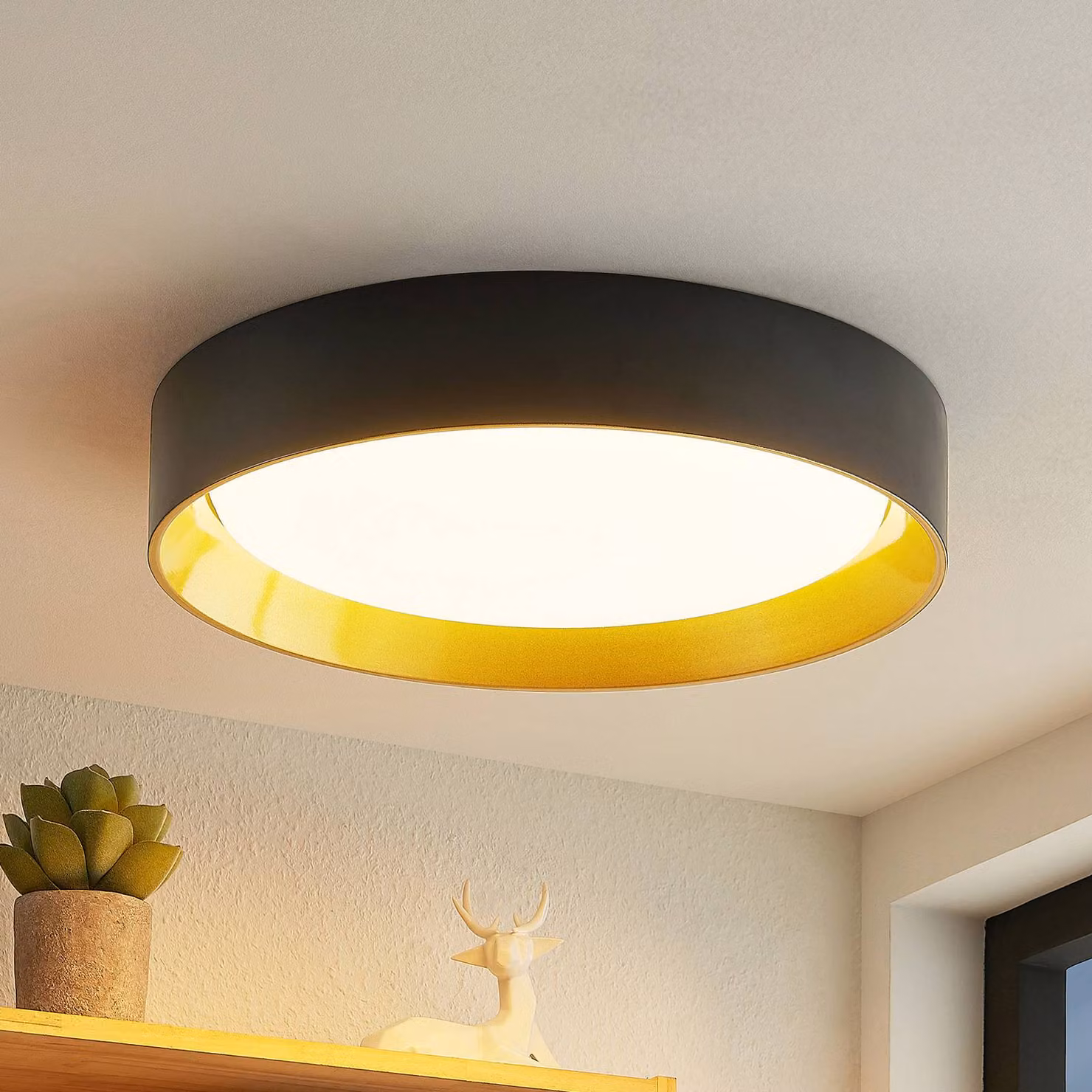 Plafoniera a LED Kambia Lindby, Nero, Soggiorno / Sala da pranzo, Alluminio, Moderno, Plafoniera LED