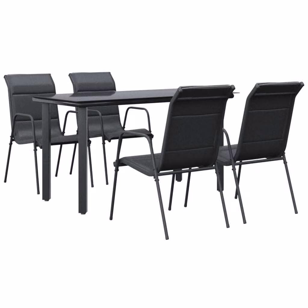 Set da Pranzo da Giardino 5 pz Nero in Acciaio e Textilene