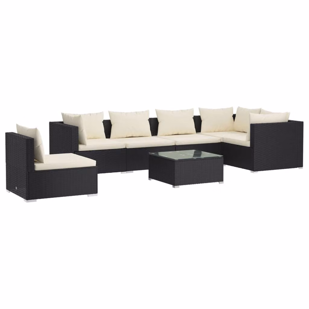 Set Salotto da Giardino 7 pz con Cuscini in Polyrattan Nero