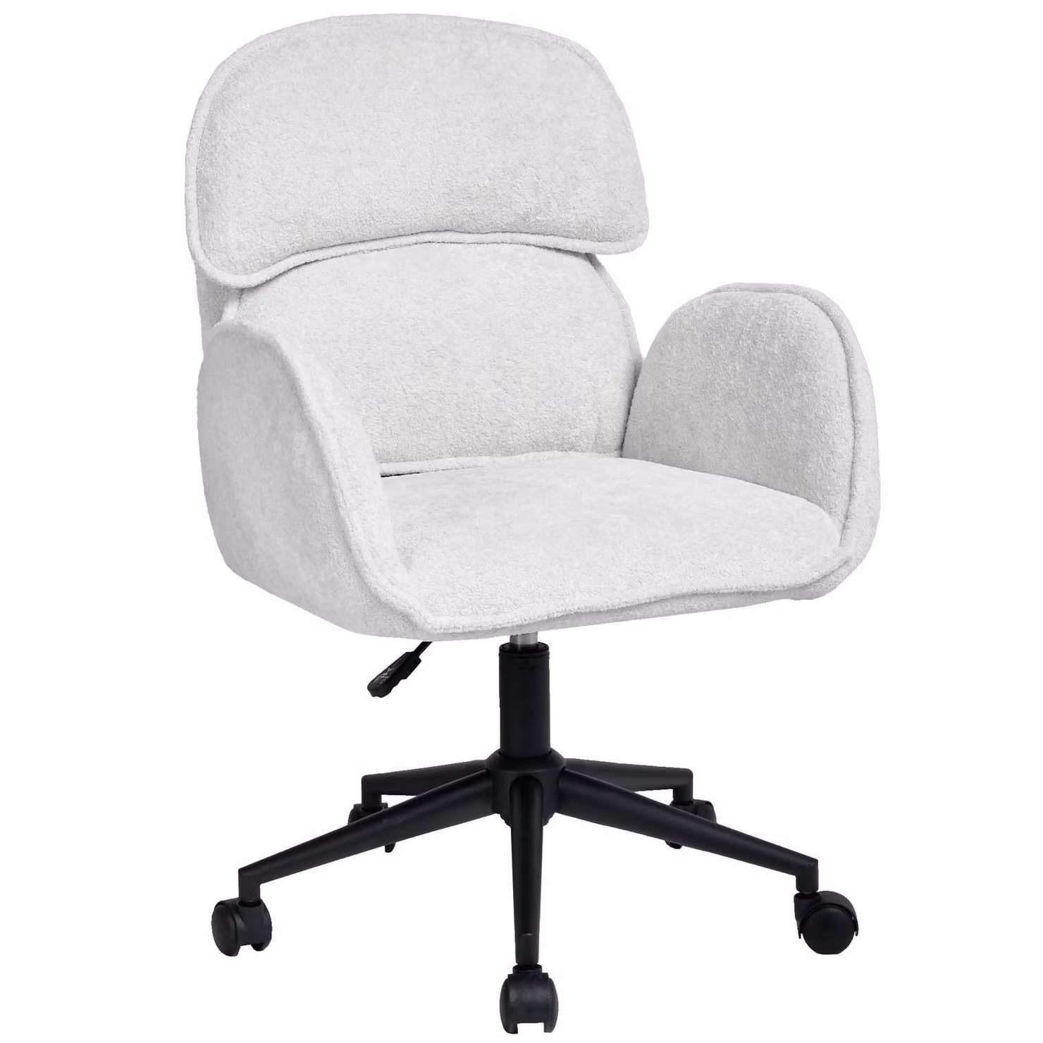Sedia da ufficio girevole a 360° in velluto teddy, sedia da scrivania regolabile in altezza con braccioli e schienale diviso, colore bianco