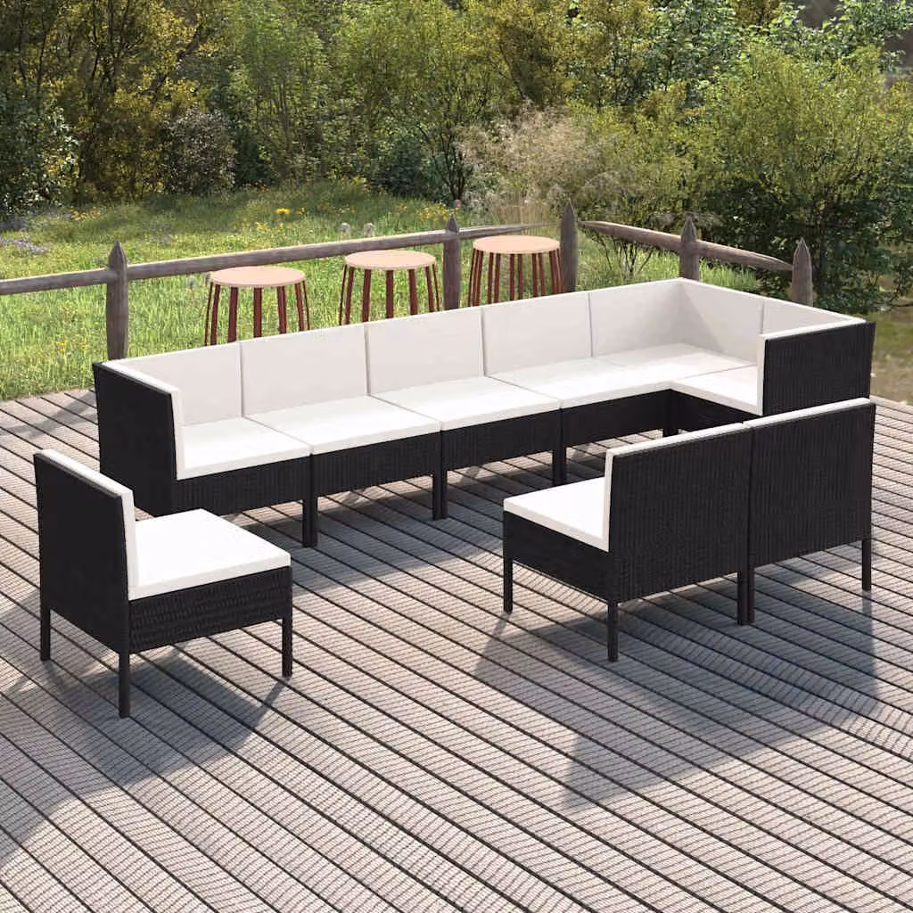 vidaXL Set di Divani da Giardino a L in Polyrattan Nero con Cuscini Imbottiti e Rivestimenti Rimovibili