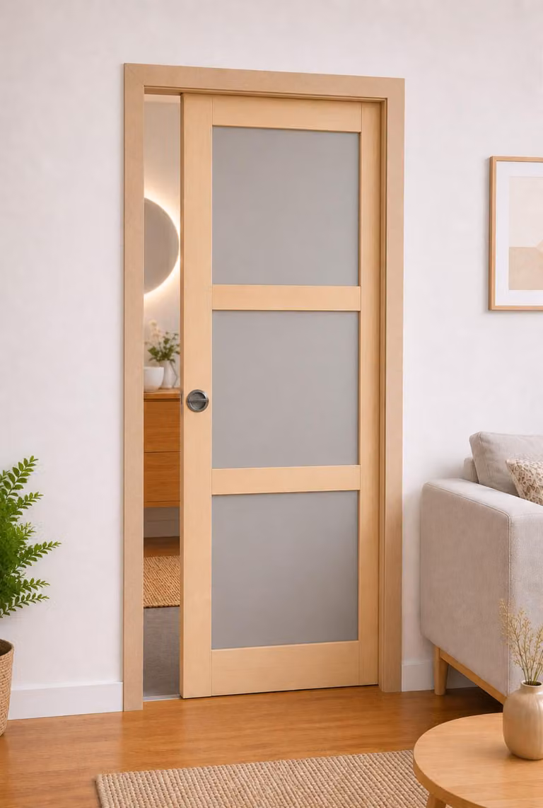 Porta scorrevole Ayous a 3 pannelli grigio chiaro H204 x L83 cm, rivestimento, kit finitura Gd Menuserie