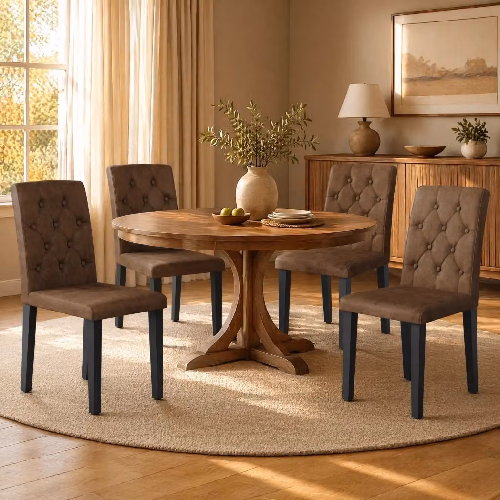 Set di 4 sedie da pranzo MIVRAY in tessuto effetto velluto marrone con gambe in metallo nero e schienale trapuntato in stile retro – 2