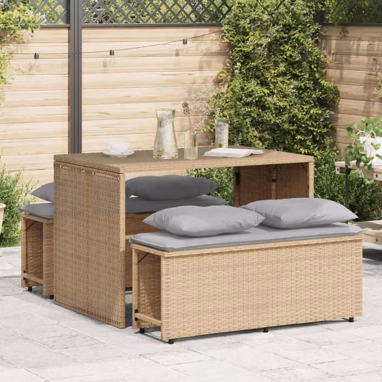 Set da pranzo da giardino vidaXL in polyrattan con 3 pezzi e cuscini beige e grigi