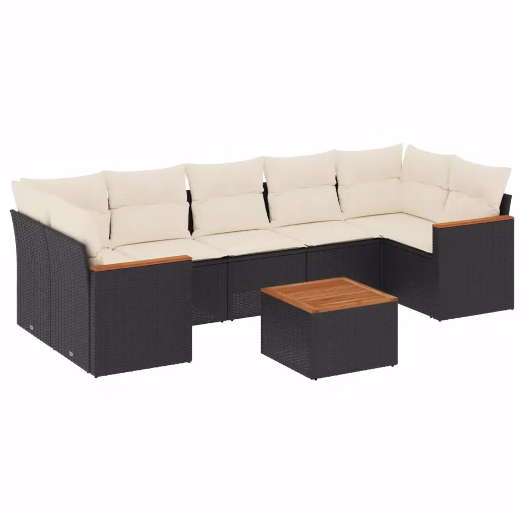 vidaXL Set Divani da Giardino a L con Cuscini 8 pz Nero in Polyrattan e Acciaio – 2