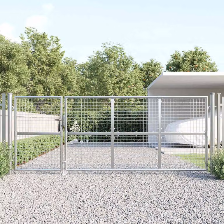 Cancello da giardino a doppia anta vidaXL in acciaio zincato argento L: 350 cm, H: 125 cm