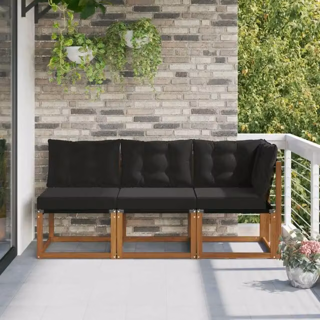 Set di divano modulare da esterno angolare vidaXL in legno di acacia con cuscini beige e nero