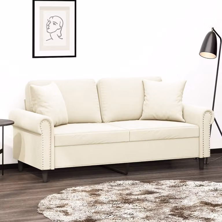vidaXL Divano a 2 Posti Moderno in Velluto Beige con Cuscini e Struttura in Metallo