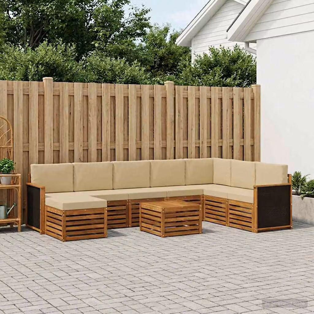 Set di divani da esterno vidaXL 9 pz in legno di acacia con cuscini, colore beige e marrone