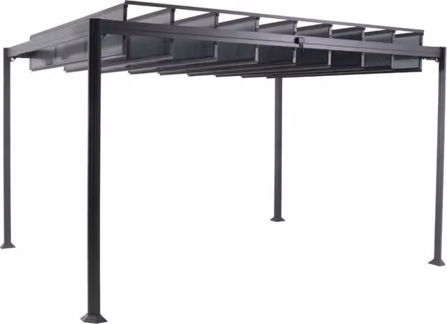 Gazebo Belize Iperbriko antracite con tetto apribile in alluminio e policarbonato L: 380 cm, P: 300 cm, H: 220 cm