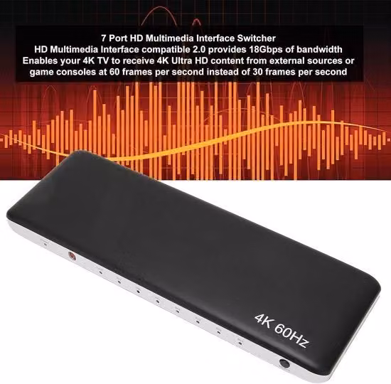 Switch HDMI 7 in 1 4K 60Hz 3D UHD HDR con telecomando, Multiplicatore e Schiacciatore HDMI Nero