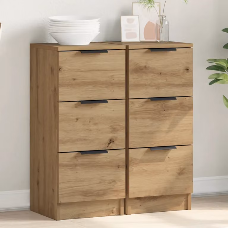 Set di 2 credenze vidaXL in legno multistrato e MDF color rovere, design moderno e opaco, L/P/H: 30 x 30 x 70 cm