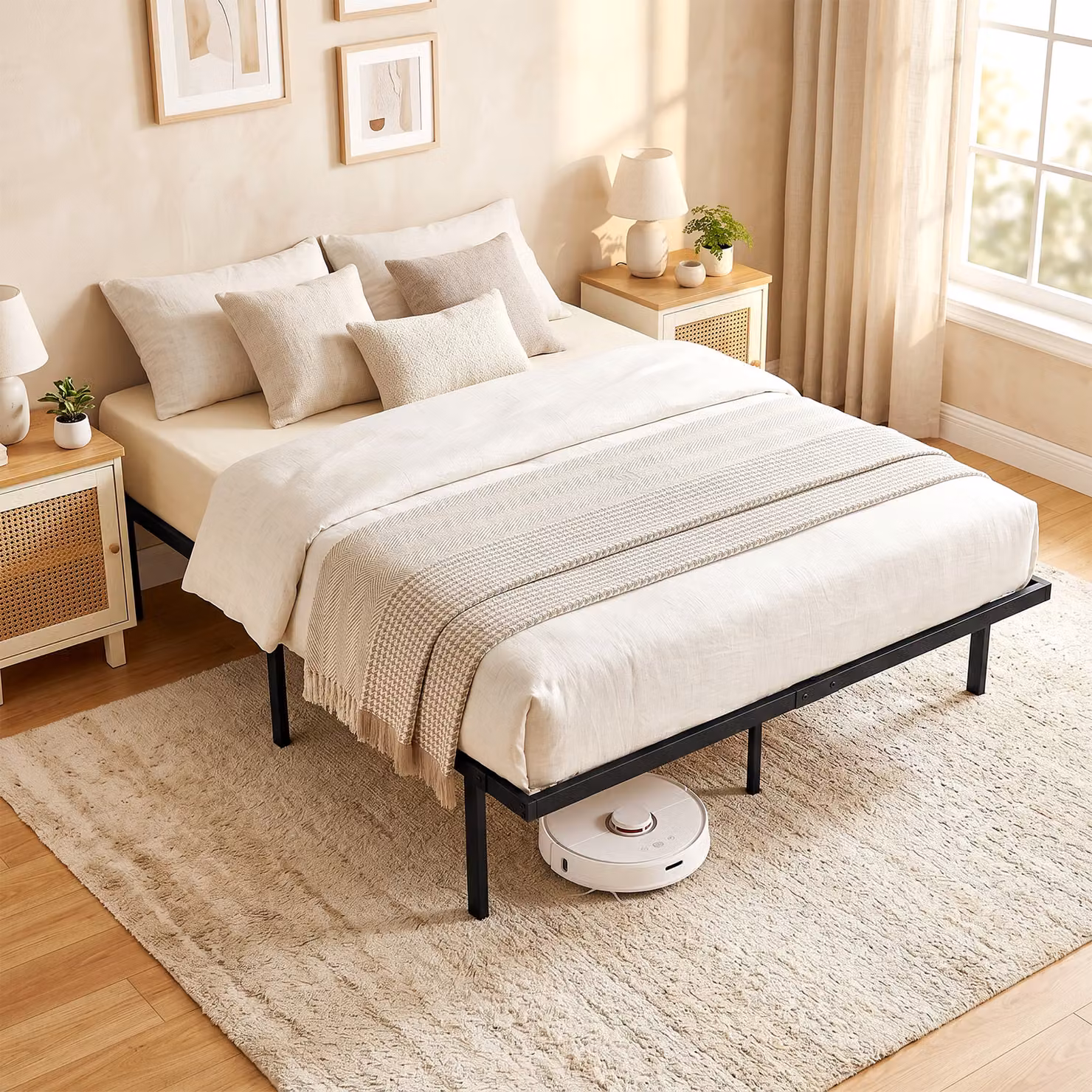 Struttura Letto HOMCOM in Metallo con Doghe e Spazio Sotto Letto, Design Moderno Senza Testiera, L: 200,5 cm, P: 141 cm, H: 35,5 cm, Nero – 2