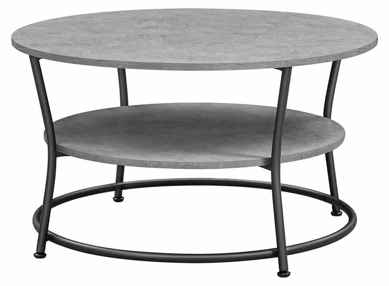 Tavolino rotondo con ripiano, stile industriale, grigio e nero, diametro 80 x 46,5 cm, peso 50 kg