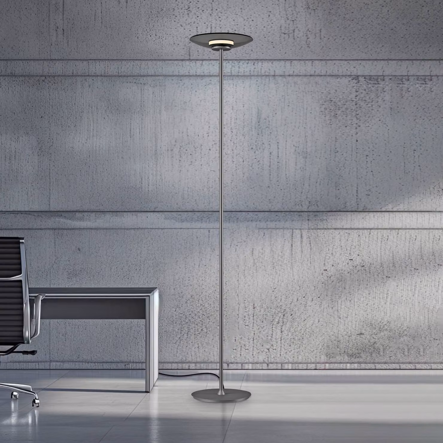 PURE Lampada da terra Moon, dimmerabile, Alluminio / Grigio / Zincato, Camera da letto, Alluminio, Moderno, Lampada da terra