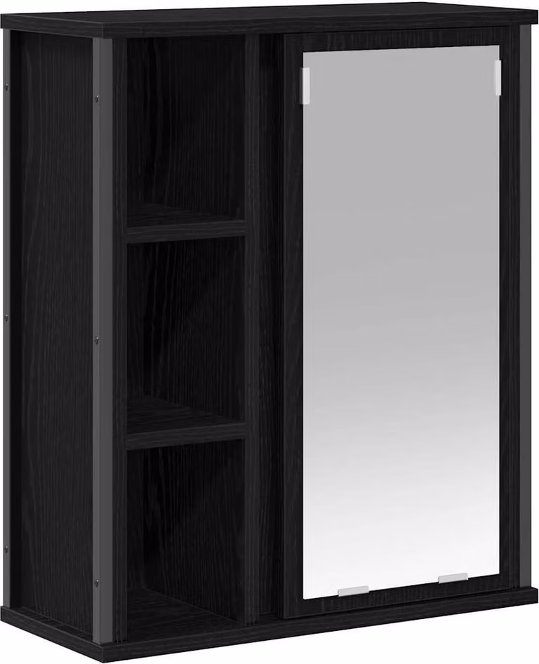 Pensile da Bagno con Specchio Rovere Nero 50x21x60 cm