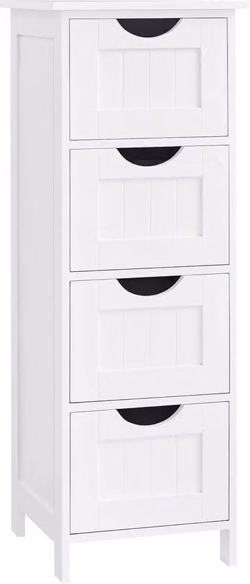 Comodino da bagno stretto in legno 30x30x82 cm, bianco