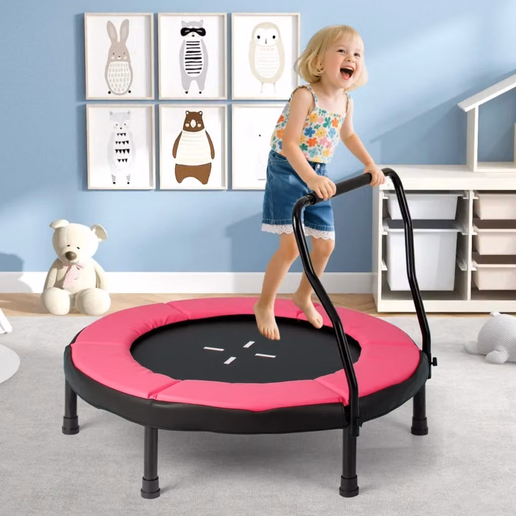 Mini trampolino per bambini con cuscino di sicurezza rosa per uso interno ed esterno – 2