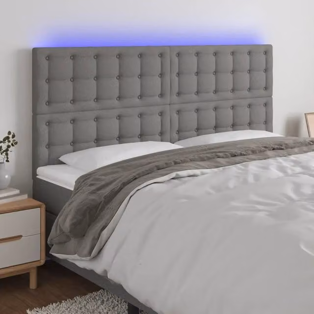 Testiera con LED Design Mania in tessuto grigio con porta USB, L: 160 cm, P: 5 cm, H: 118/128 cm – 1