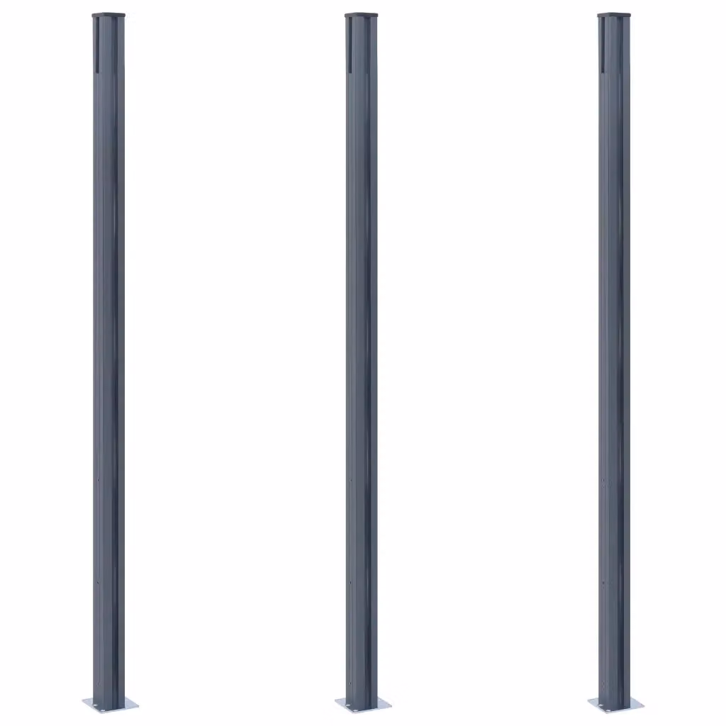 Set di 3 pali per recinzione quadrati vidaXL in alluminio e acciaio, colore grigio scuro, Altezza: 185 cm – 2