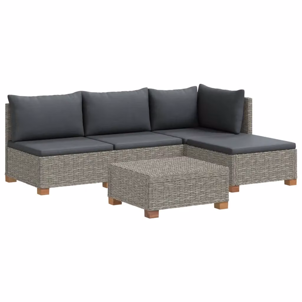 Set Lounge da Giardino a Forma di L vidaXL in Polyrattan con Cuscini Grigi e Tavolino da Esterno – 2