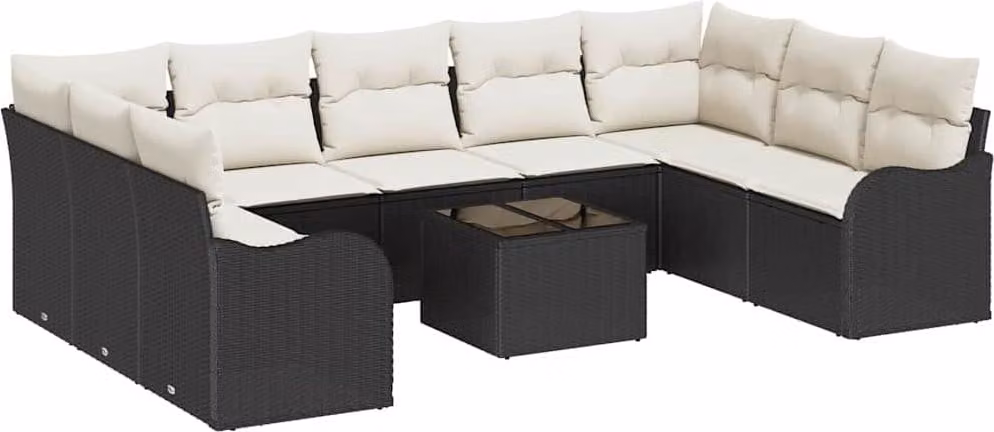 Set Divano da Giardino 10 pcs Nero e bianco Poly Rattan