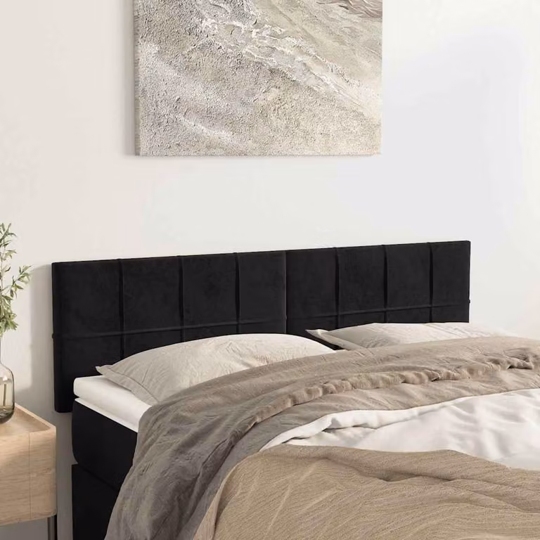 Testiera per letto vidaXL in velluto nero con struttura in legno L: 144 cm, P: 5 cm, H: 78-88 cm