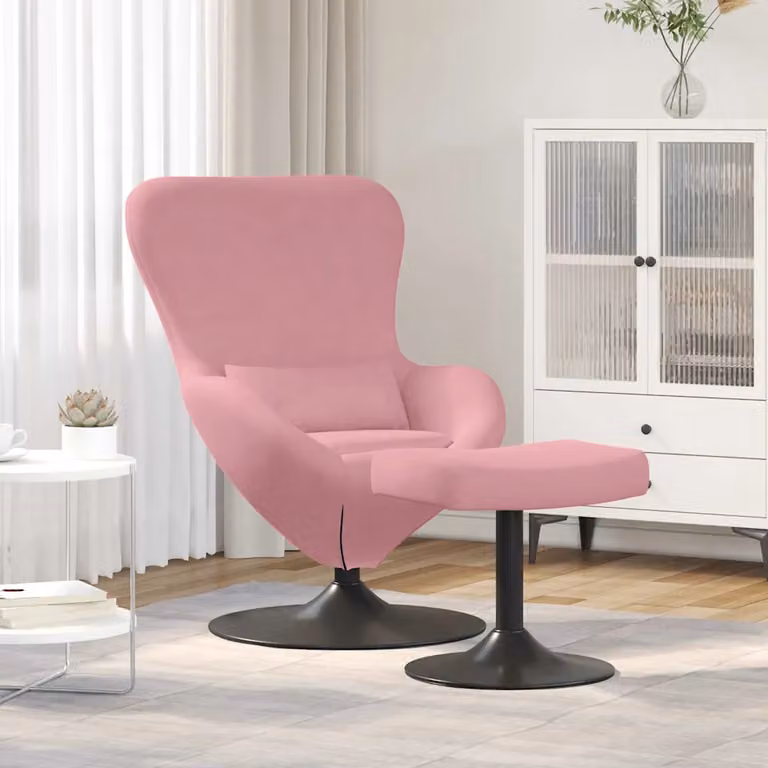 Sedia Egg con Pouf vidaXL in Velluto Rosa con Struttura in Metallo e Rotazione a 360 Gradi