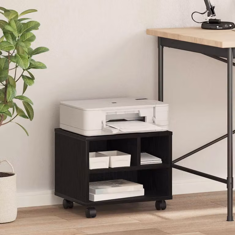 vidaXL Supporto per Stampante Moderno in MDF Rovere Nero L: 41 cm, P: 32 cm, H: 34,5 cm
