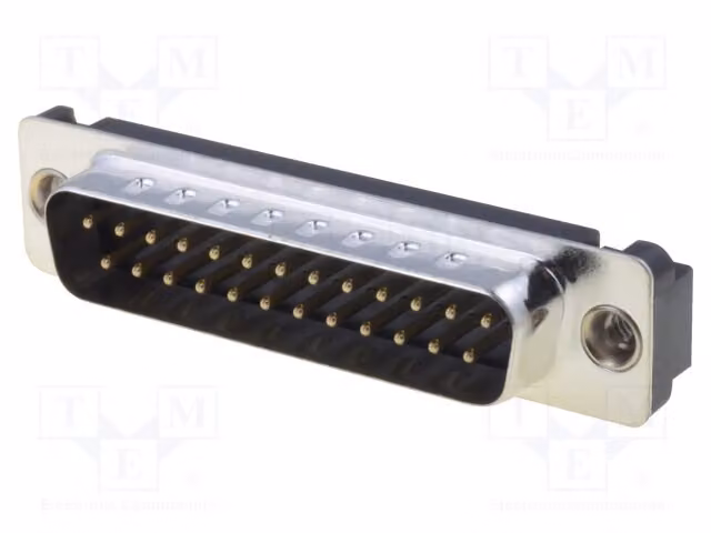 1x Connettore D-Sub maschio, per montaggio su circuito stampato, diritto, 25 pin, 5A, 250V, modello DB25-PA-M2. Connettore D-Sub
