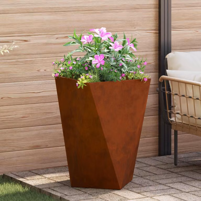 Fioriera da giardino vidaXL in acciaio color marrone L: 50 cm, P: 50 cm, H: 75 cm