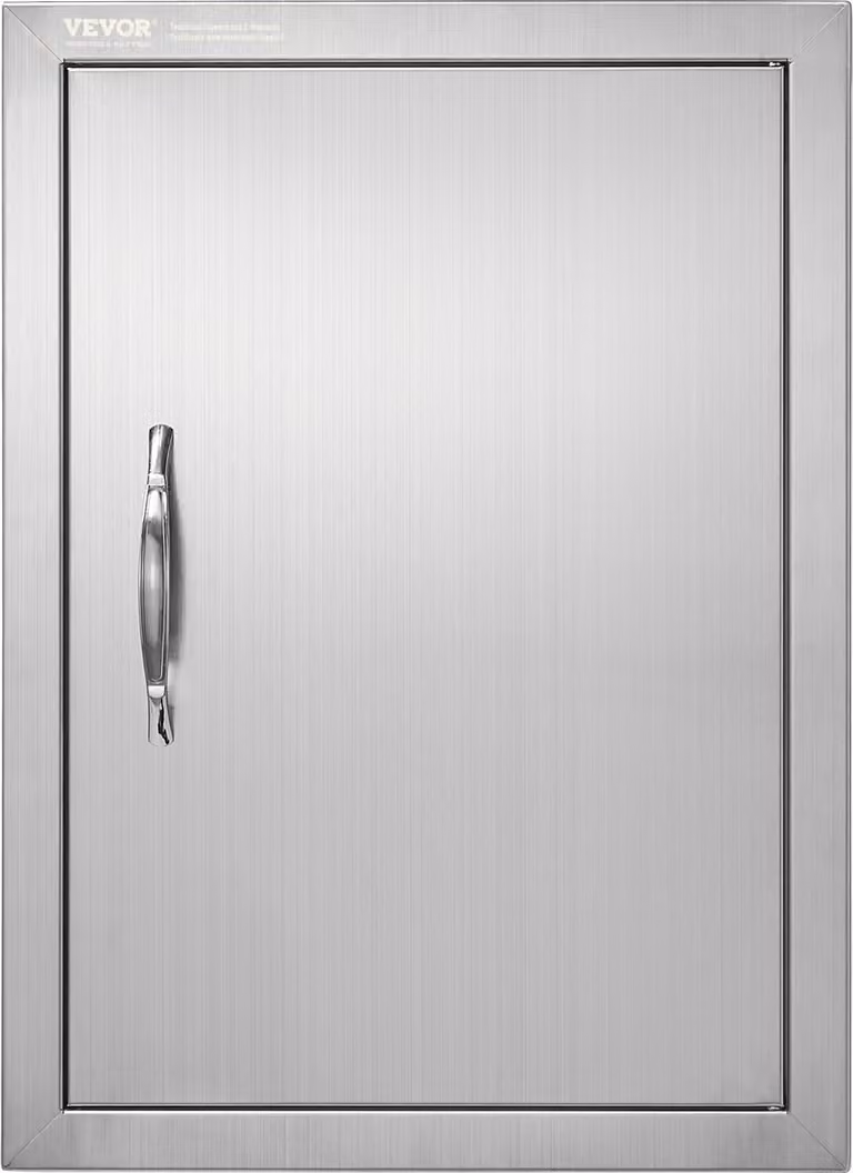 Porta di accesso al barbecue, 407 x 559 x 46 mm, porta singola per cucina esterna, porta in acciaio inox ad incasso, porta verticale a parete con maniglia, per isola barbecue, postazione barbecue, mobile esterno, ecc.