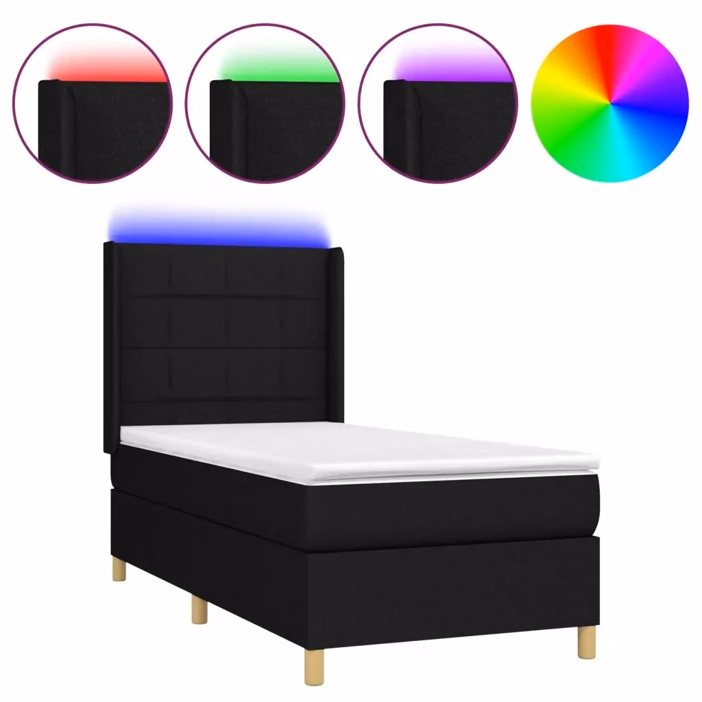 Letto Ibrido vidaXL con Materasso e Illuminazione LED, Nero, L/P/H: 90 x 200 x 128 cm – 2