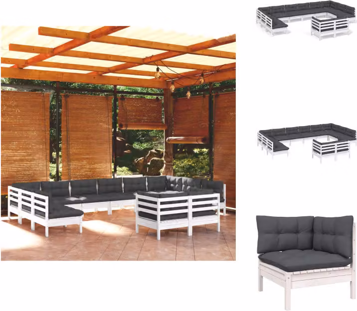 vidaXL Set di 12 pezzi da giardino con cuscini in legno di pino massiccio bianco - Set di mobili da giardino