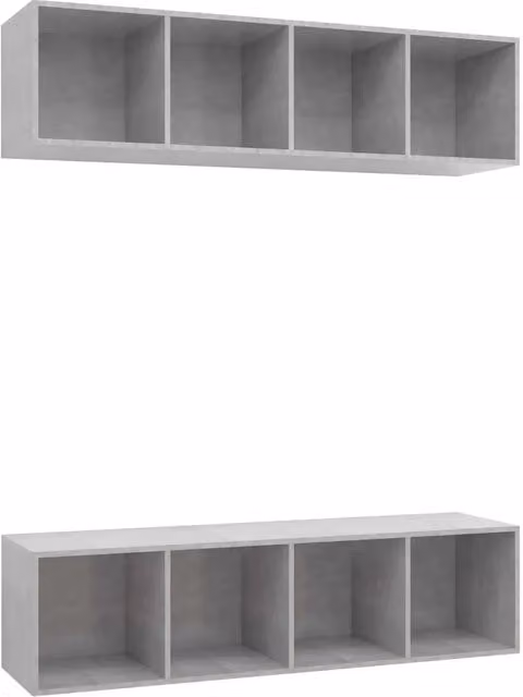 Set di 2 mobili porta TV a parete in legno composito color grigio cemento, L/P/H: 37 x 37 x 142,5 cm