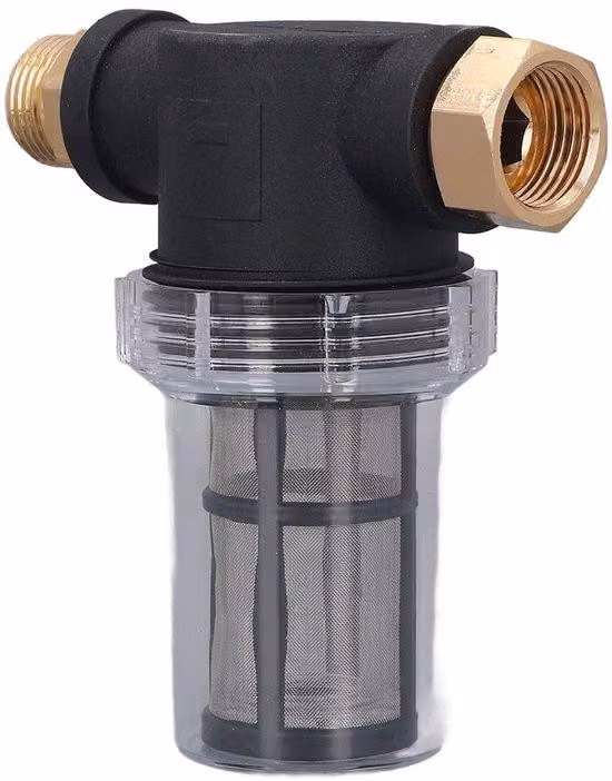 Filtro a linea per l'acqua del giardino - Attacco da 3/4 di pollice - Protegge i pulitori ad alta pressione - Materiale: plastica - Peso: 310 g